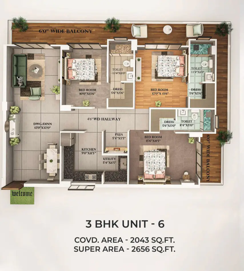 Grandeura Heights 3 BHK unit 6 floor plan