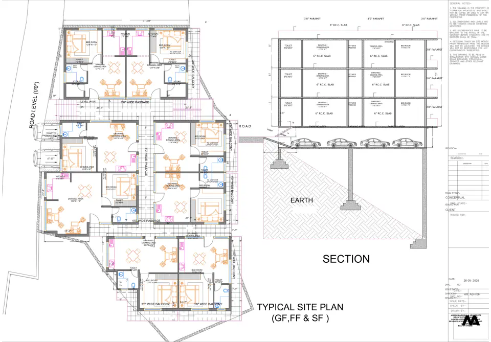 The Grove Residences typical site plan (ground, first and second floors) and section